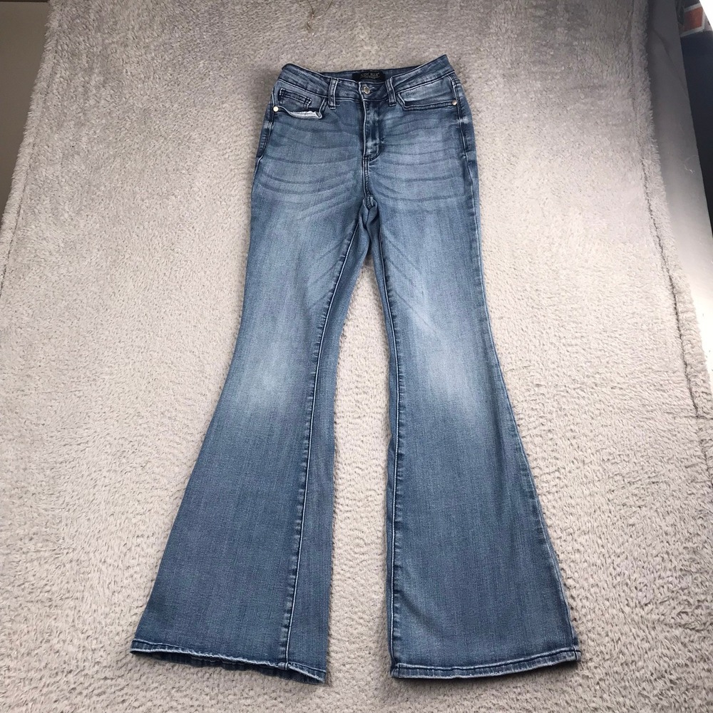 Judy Blue Flare Jeans Women 3/26 (26x31) High Rise Faded Wash Stretch Denim